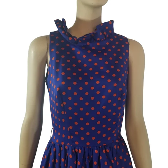 Vtg 70s Julie Miller polka dot cut out back ruffle maxi dress - Picture 7 of 10